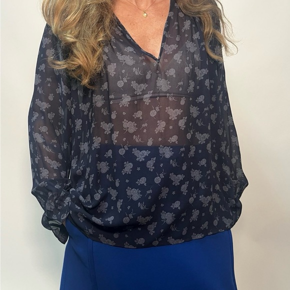 Vince Tops - Vince Floral Sheer Navy Blouse